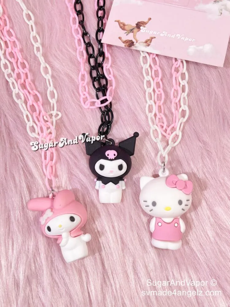 Cute Sweet Devil Black Pink Chain Necklace