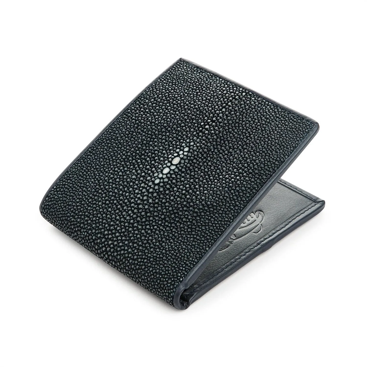 Dark Blue Polished Genuine Stingray Skin Leather Men's Wallet