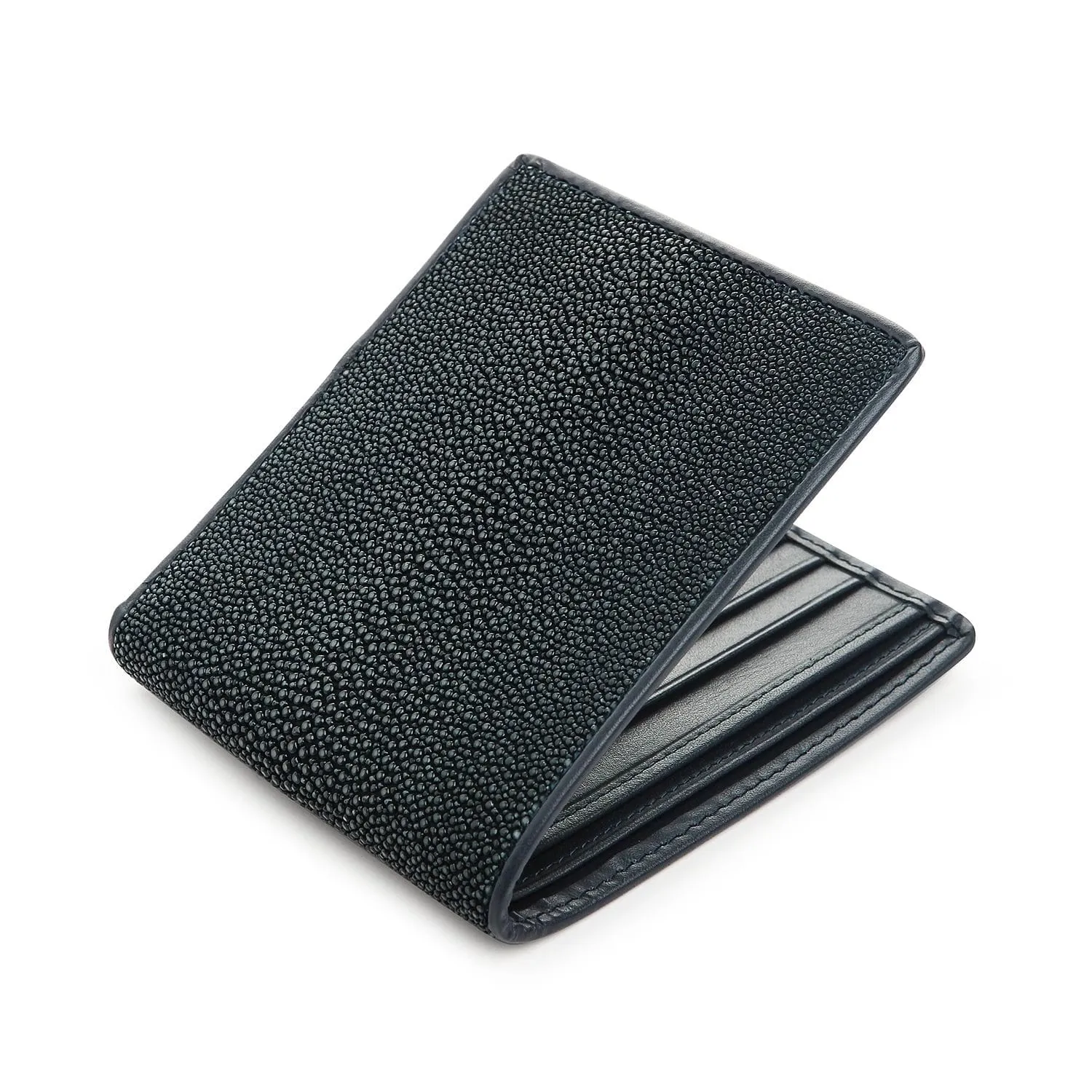 Dark Blue Polished Genuine Stingray Skin Leather Men's Wallet