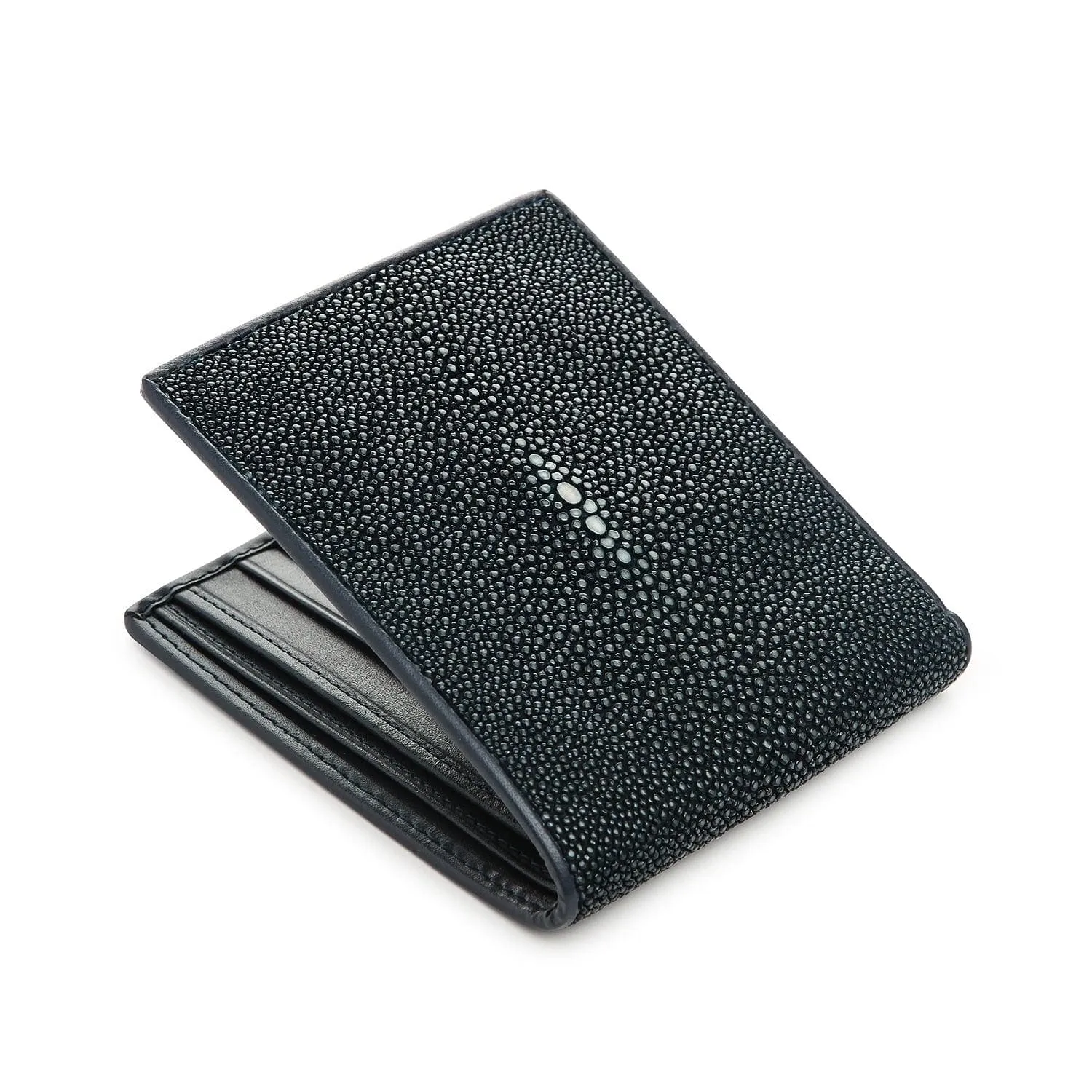 Dark Blue Polished Genuine Stingray Skin Leather Men's Wallet