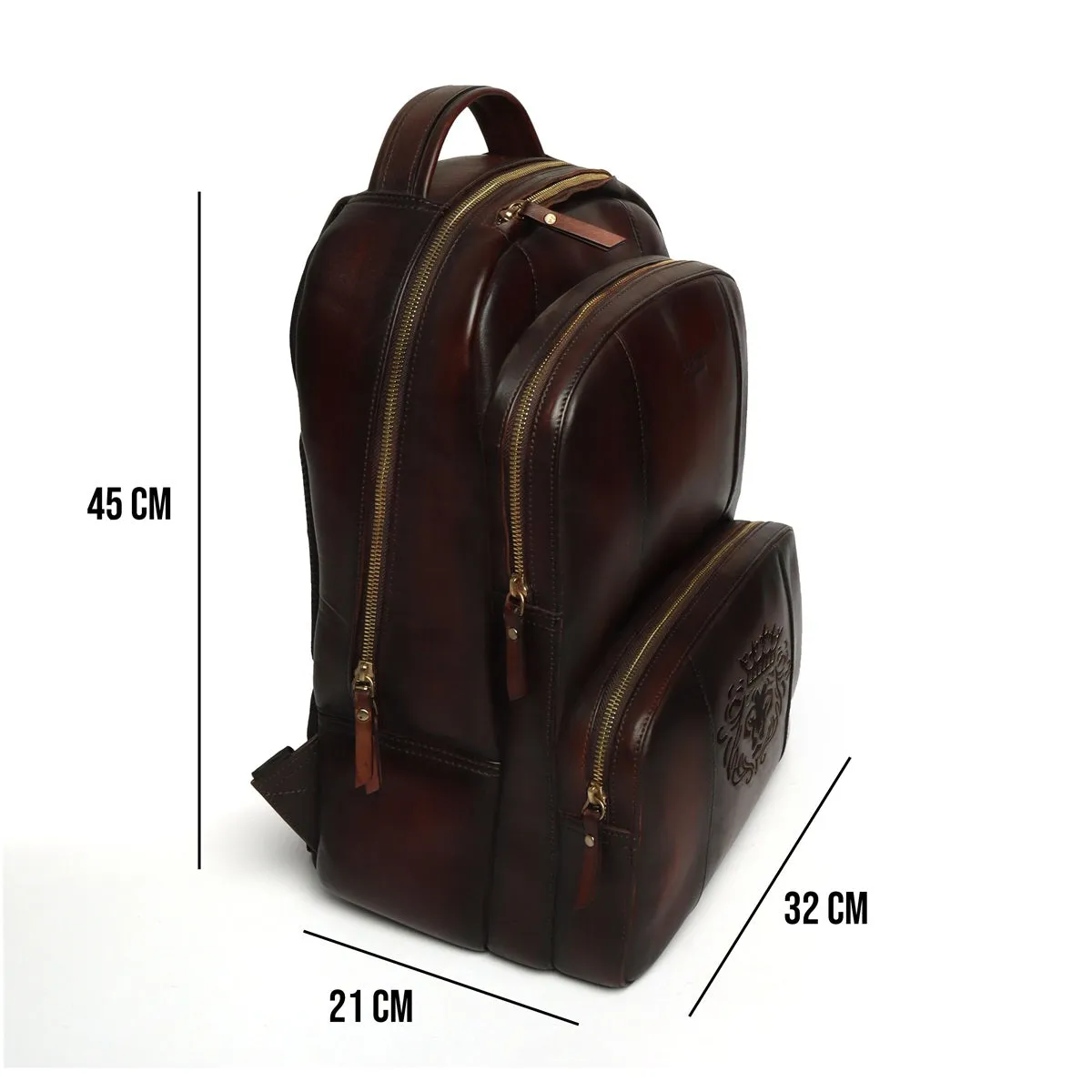 Dark Brown Leather Backpack with Multi-Pockets