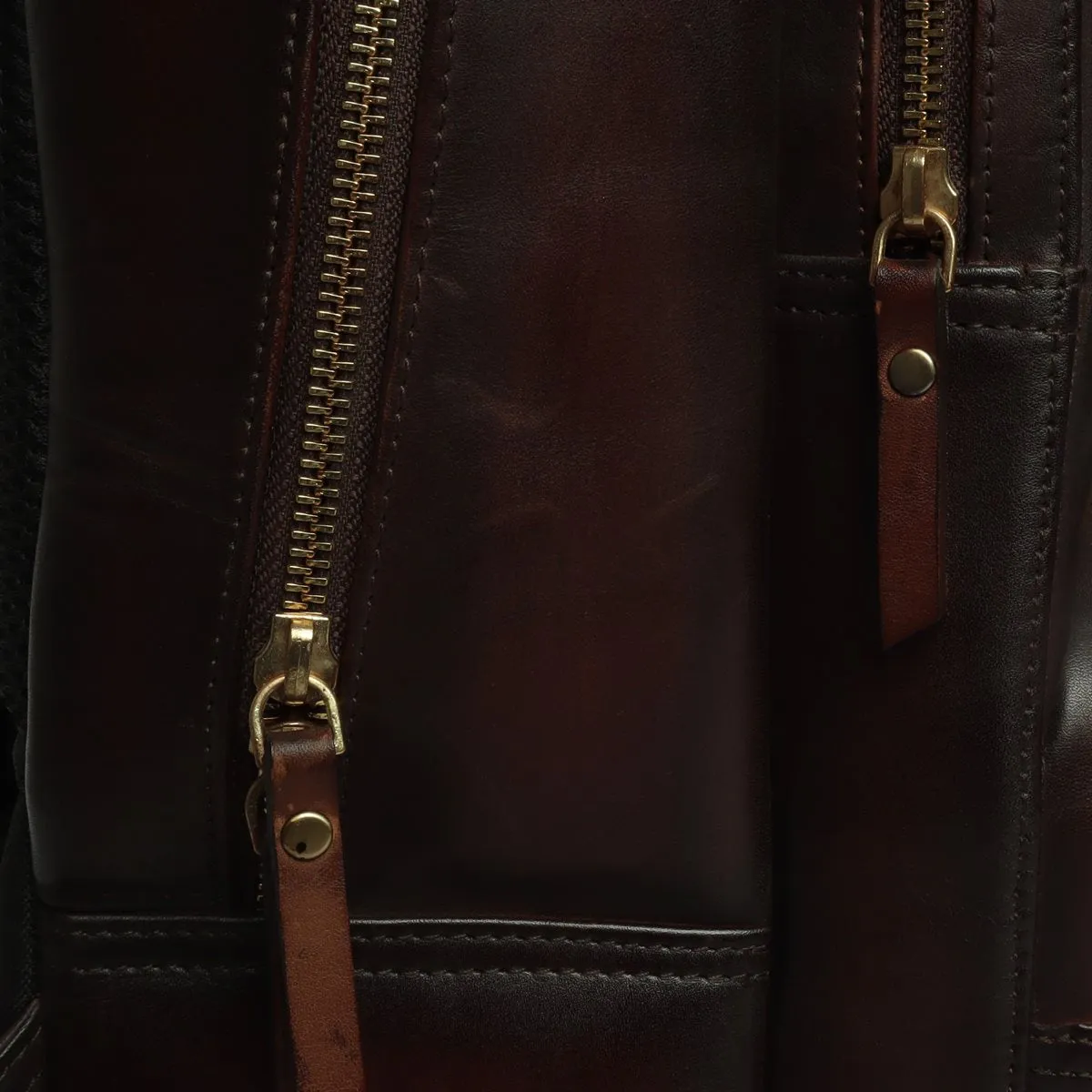 Dark Brown Leather Backpack with Multi-Pockets