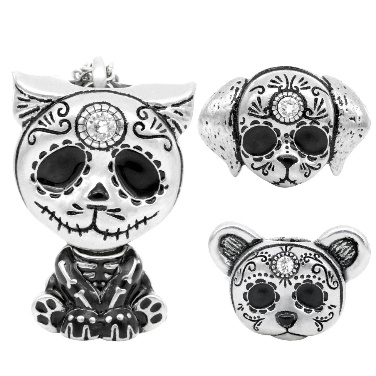 Day of the Dead Animal Necklace Interchangeable Sugar Skull Pendant