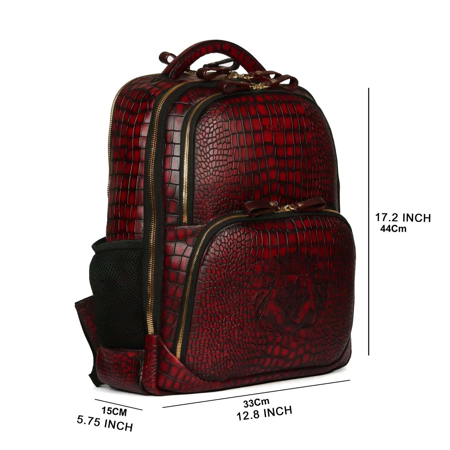 Deep Cut Smokey Wine Croco Textured Hand Painted Leather Backpack by Brune & Bareskin