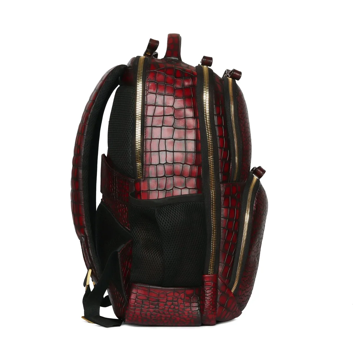 Deep Cut Smokey Wine Croco Textured Hand Painted Leather Backpack by Brune & Bareskin