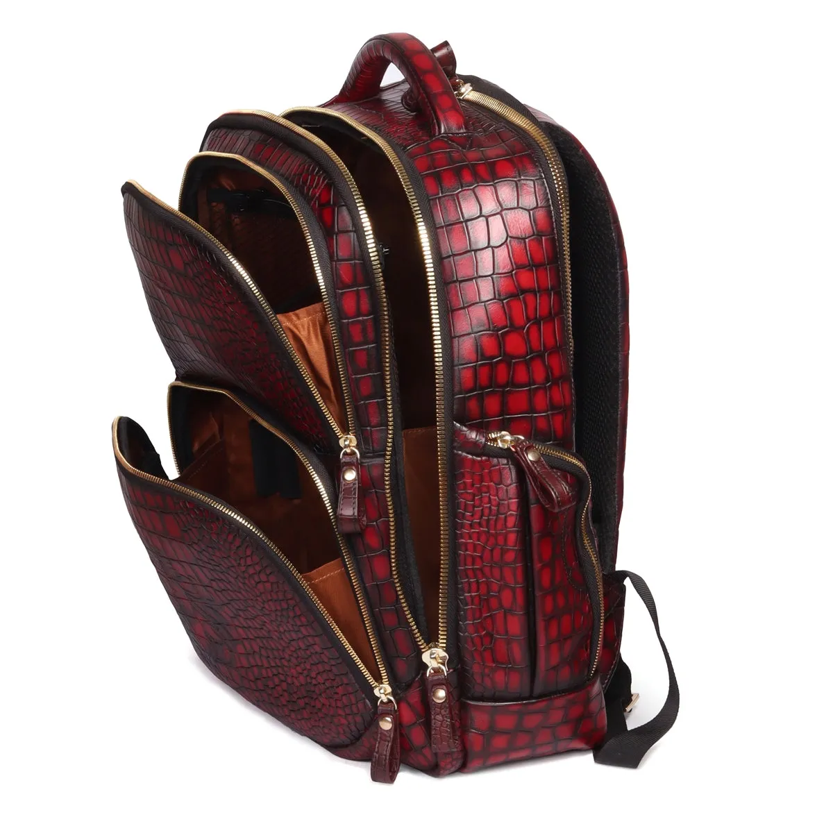 Deep Cut Smokey Wine Croco Textured Hand Painted Leather Backpack by Brune & Bareskin