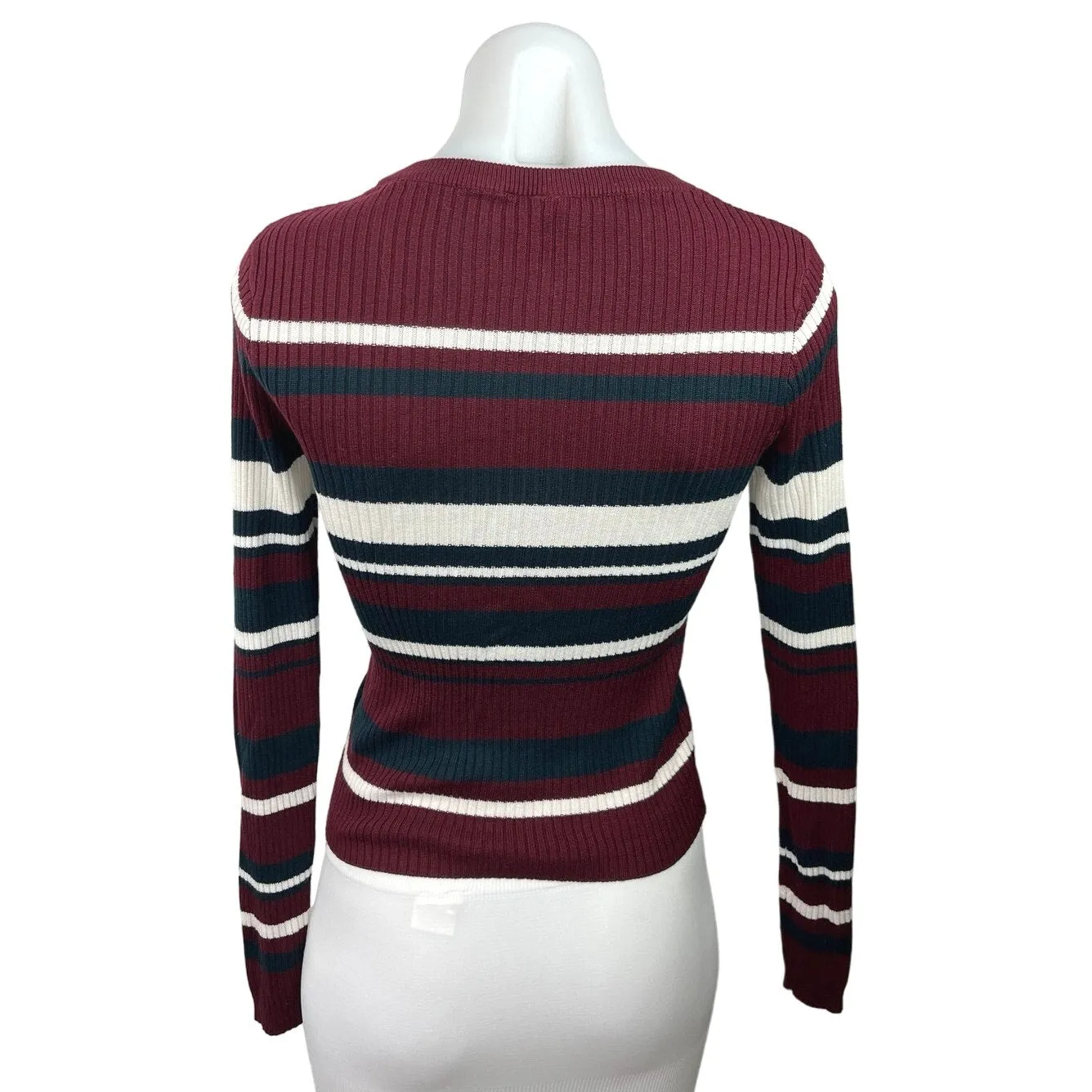 Divided H&M Maroon Striped Ribbed Knit Crewneck Long Sleeve Pullover Sweater S