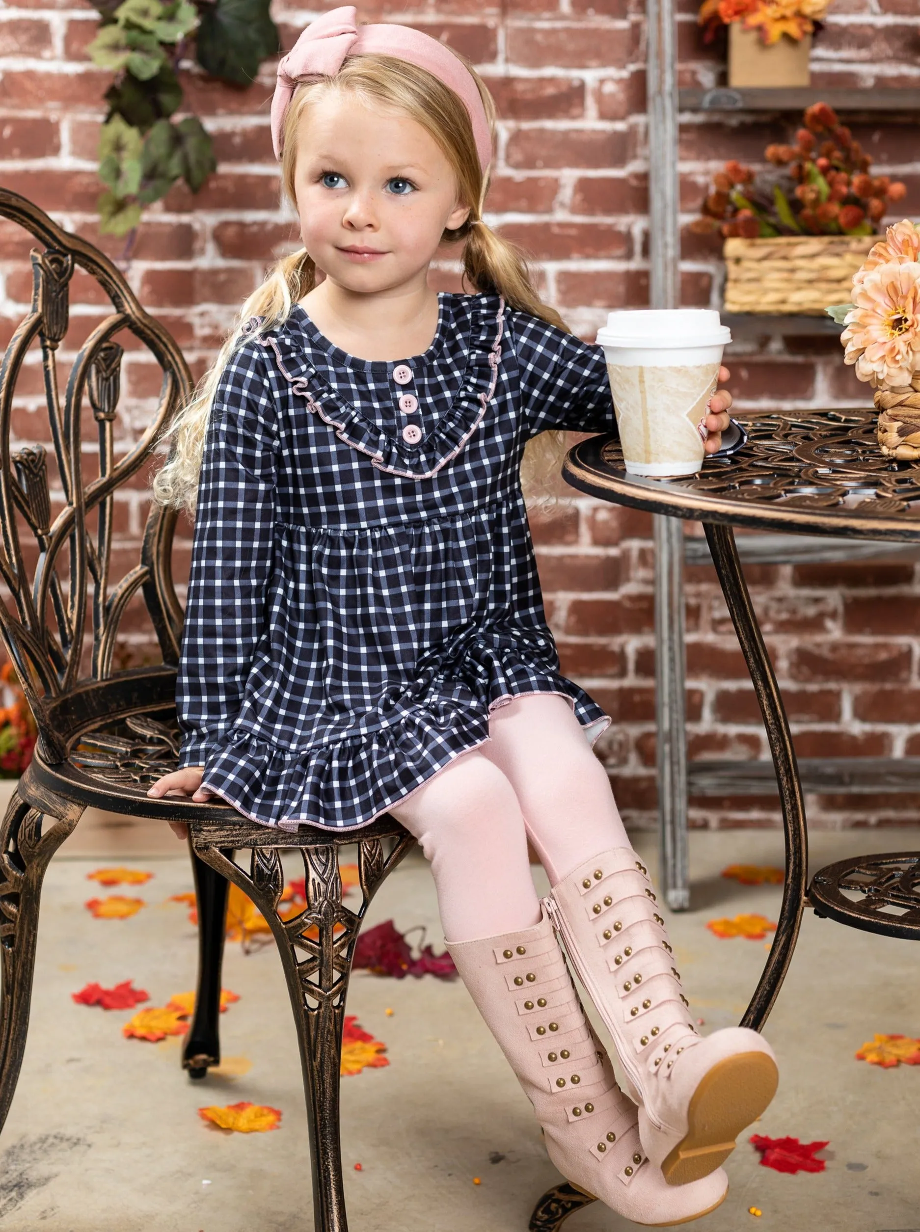 Do No Wrong Ruffled Plaid Tunic And Legging Set