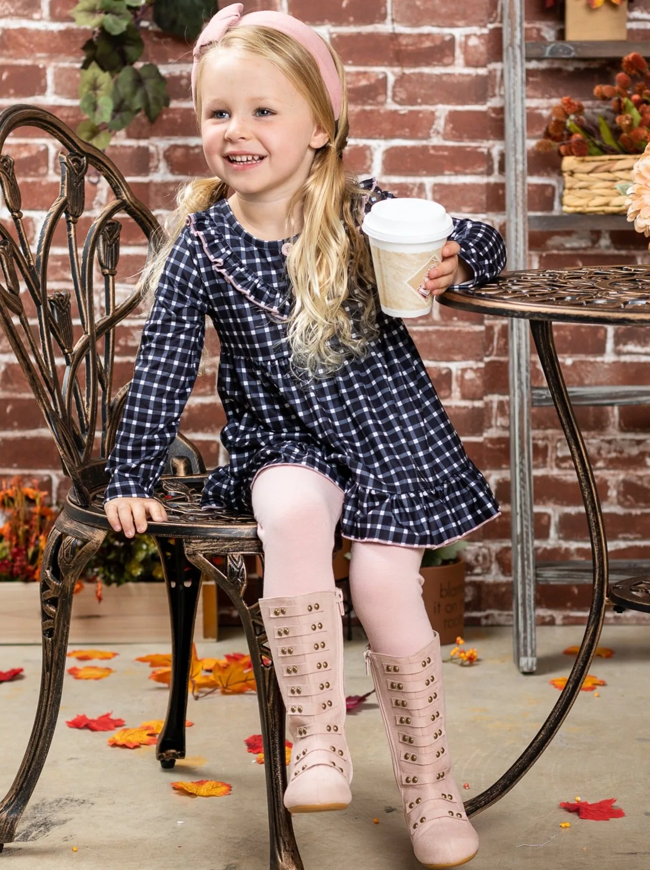 Do No Wrong Ruffled Plaid Tunic And Legging Set