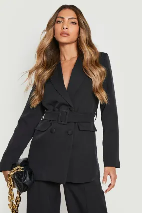 Double Breasted Self Fabric Belted Blazer