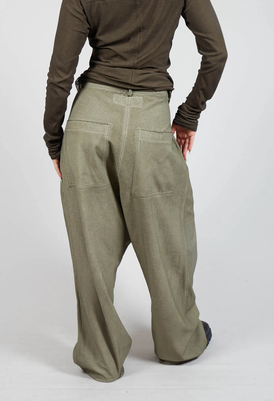 Drop Crotch Long Length Trousers in Schilf Cloud