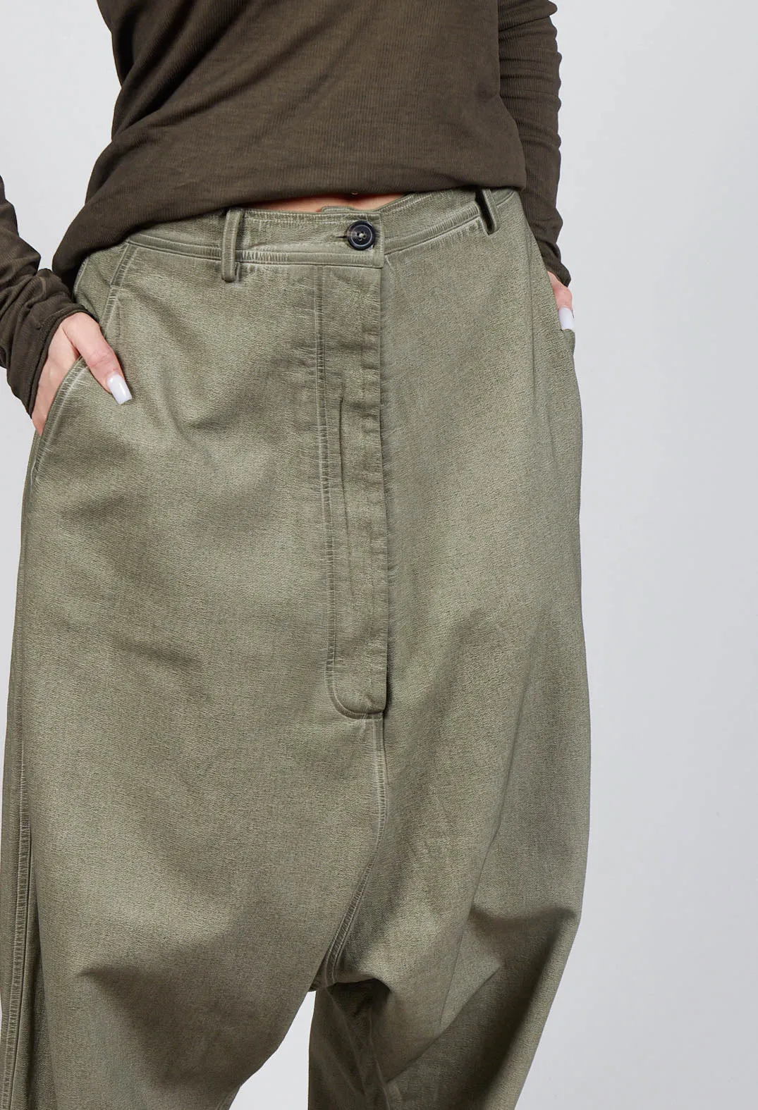 Drop Crotch Long Length Trousers in Schilf Cloud