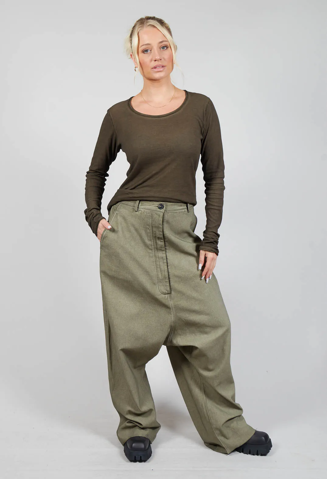 Drop Crotch Long Length Trousers in Schilf Cloud