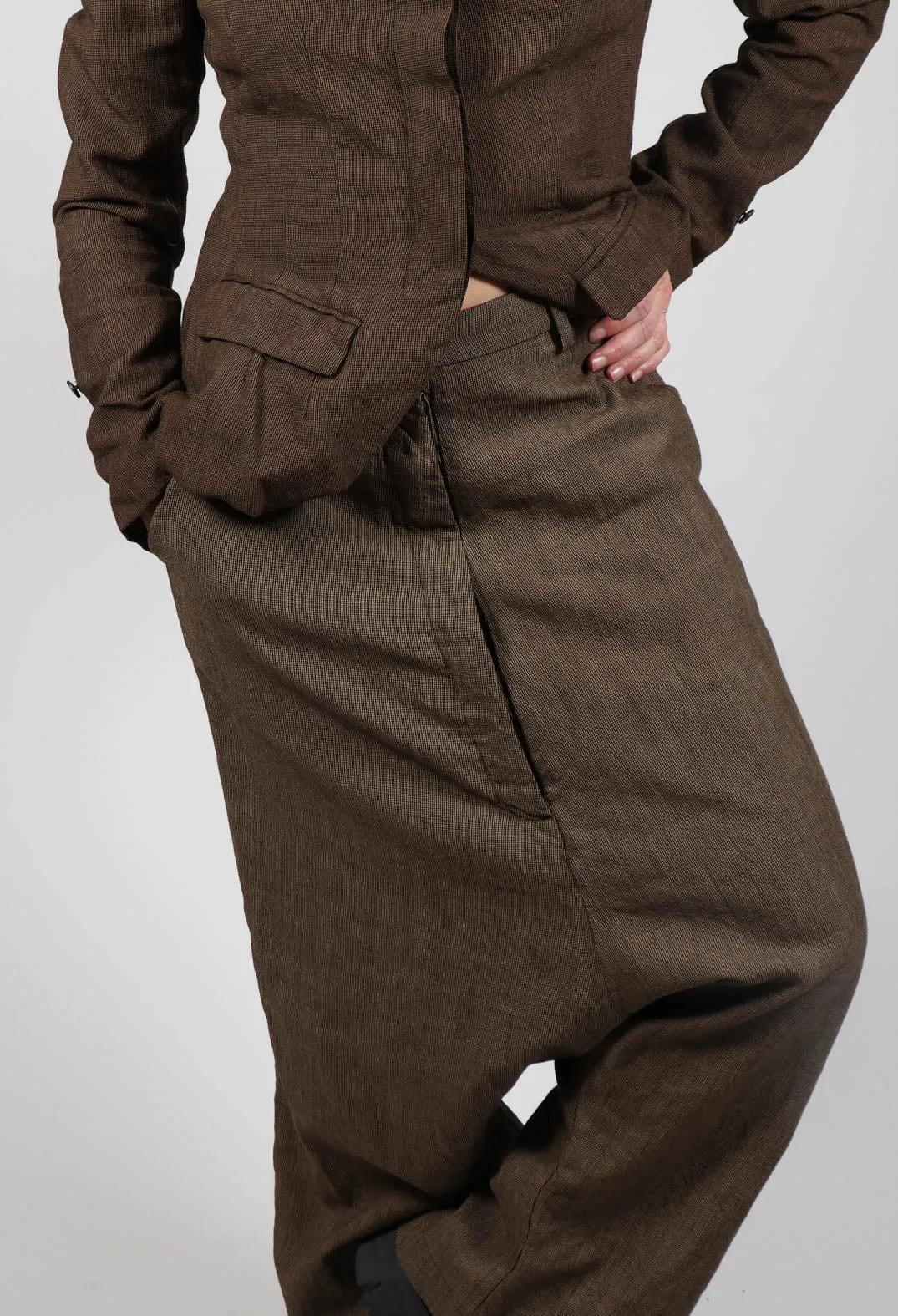 Drop Crotch Wide Leg Trousers in Kaffee Check