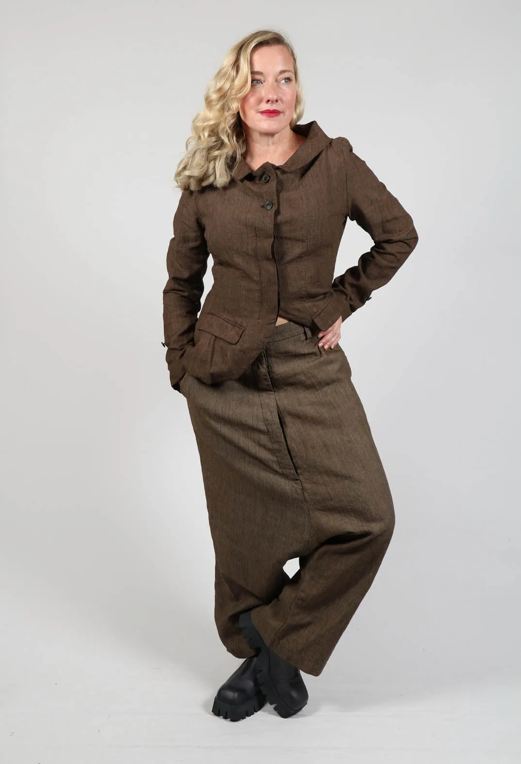 Drop Crotch Wide Leg Trousers in Kaffee Check