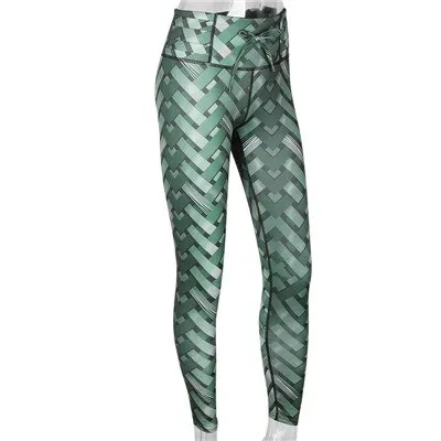 Fashion Women Leggings Cross Strap Printed With Bow High Waist Elastic Push Up Breathable Ankle Length Polyester Leggings