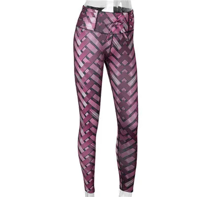 Fashion Women Leggings Cross Strap Printed With Bow High Waist Elastic Push Up Breathable Ankle Length Polyester Leggings