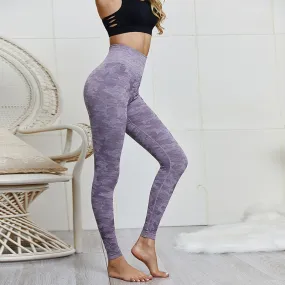 Fitness Women Leggings High Waist Push Up Camouflage Ankle Length Polyester Seamless Leggins Casual Purple Leggings