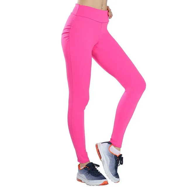 Fitness Women Leggings Workout Mid Waist Elastic Push Up Ankle Length Polyester Legging Casual Black Leggings