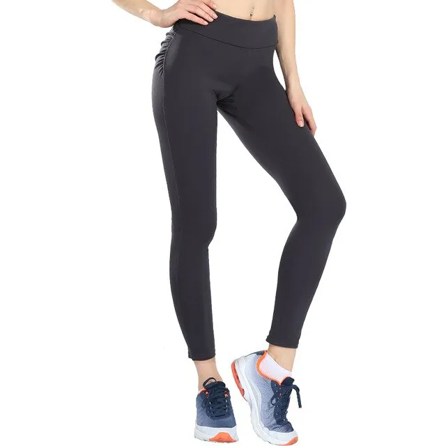 Fitness Women Leggings Workout Mid Waist Elastic Push Up Ankle Length Polyester Legging Casual Black Leggings