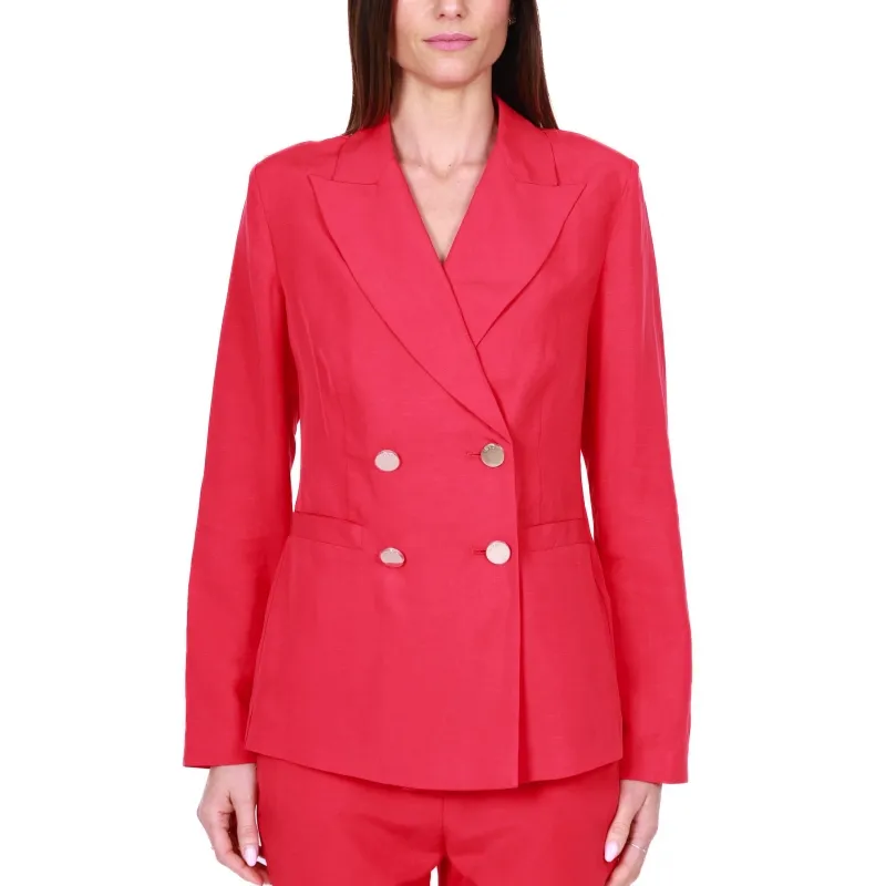 GIACCA BLAZER DOPPIOPETTO IN MISTO LINO, ROSSO