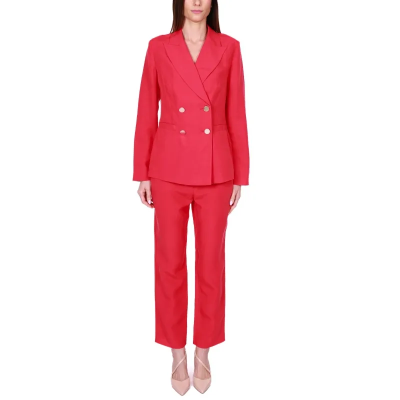 GIACCA BLAZER DOPPIOPETTO IN MISTO LINO, ROSSO