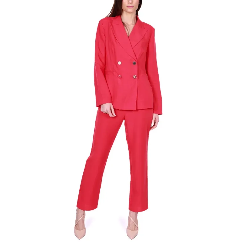 GIACCA BLAZER DOPPIOPETTO IN MISTO LINO, ROSSO