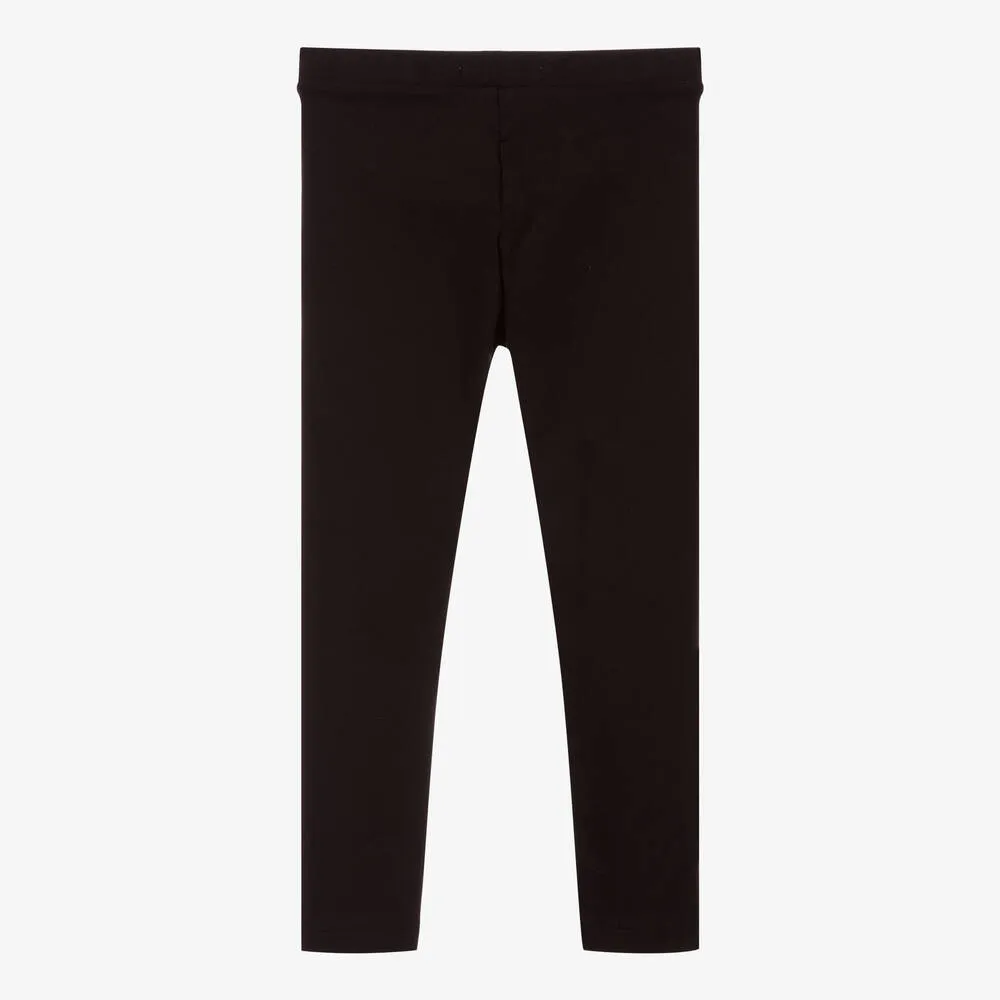 Girls Black Cotton Logo Leggings