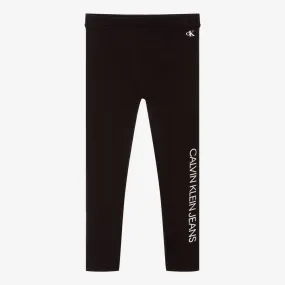 Girls Black Cotton Logo Leggings