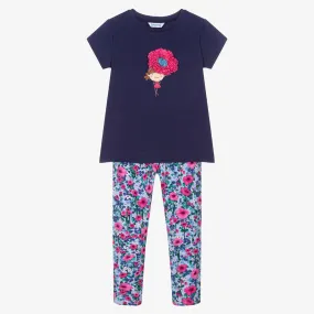 Girls Blue Cotton Leggings Set