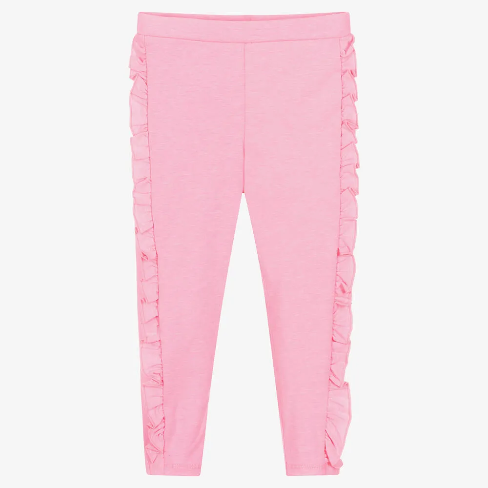 Girls Pink Ruffle Cotton Leggings