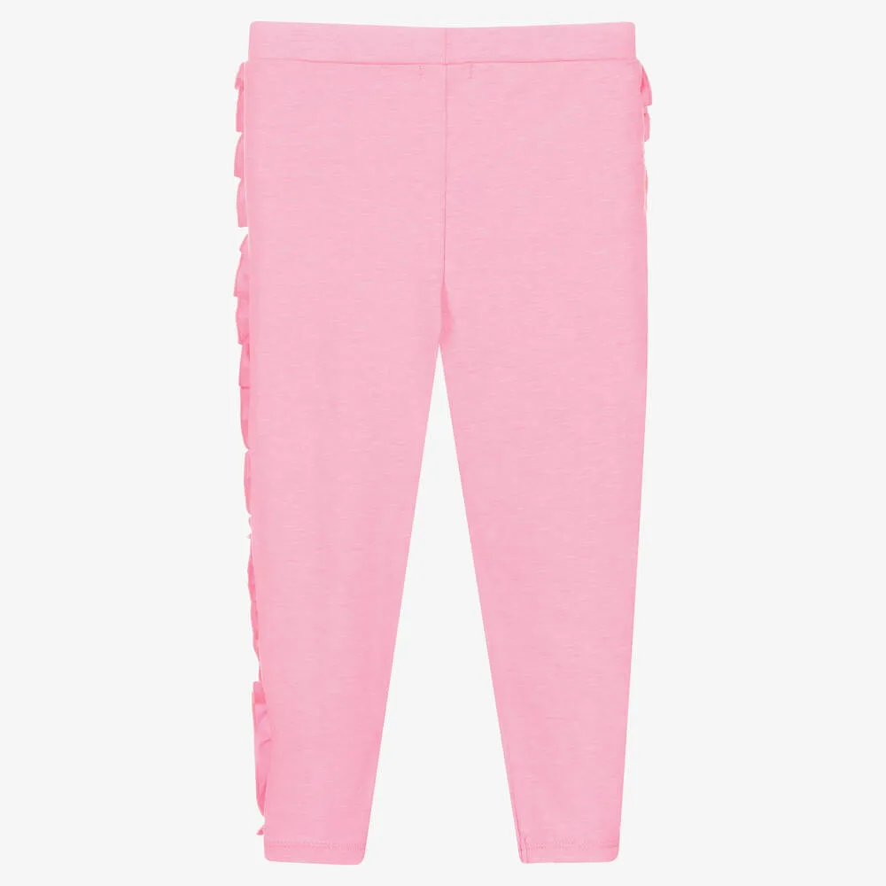 Girls Pink Ruffle Cotton Leggings