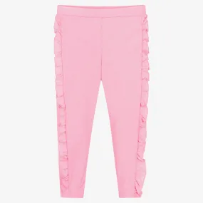 Girls Pink Ruffle Cotton Leggings