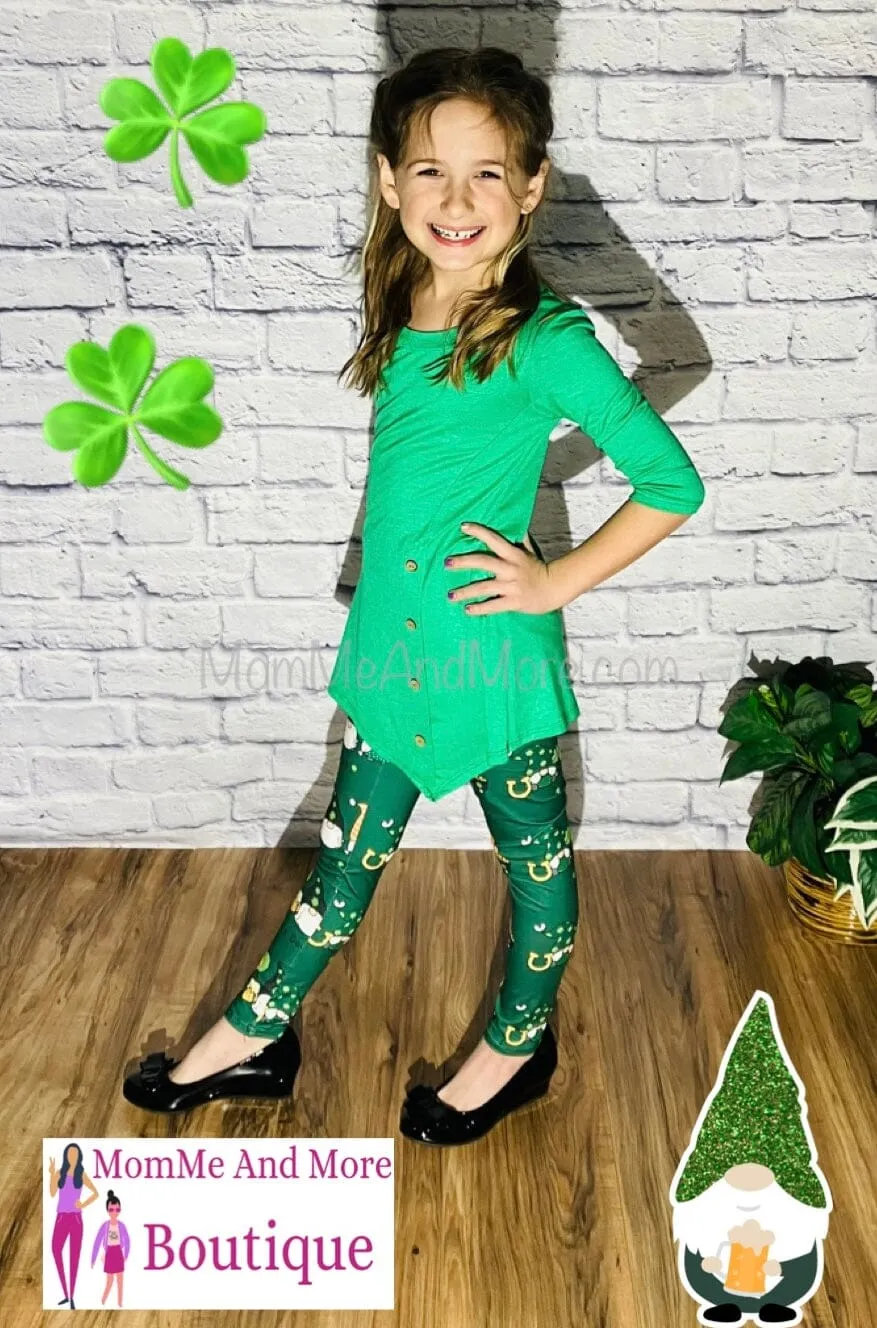 Girls St. Patrick Day Leggings, Kids Yoga Pants, Sizes S/L, Yoga Waist, Green, Exclusive Leggings