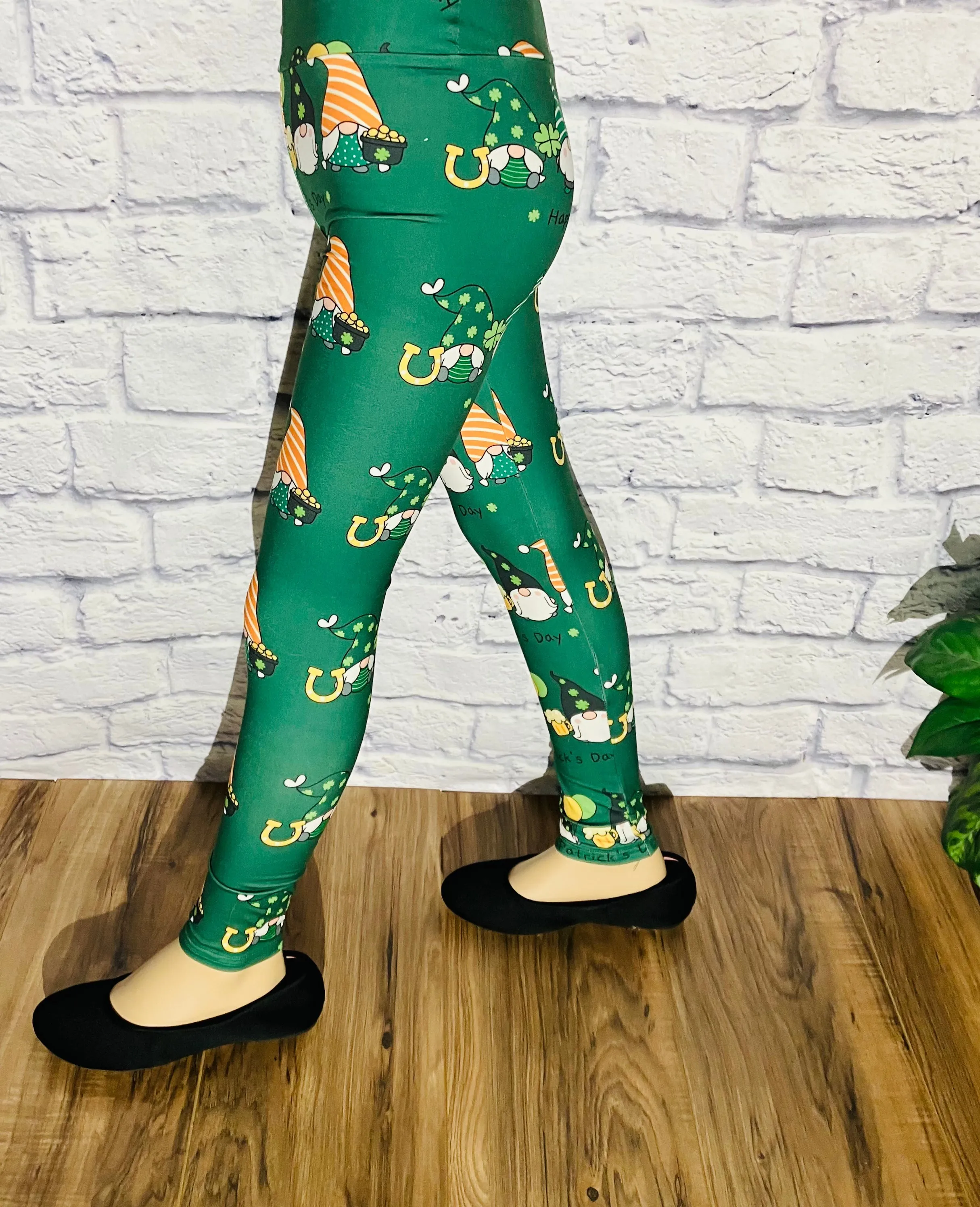 Girls St. Patrick Day Leggings, Kids Yoga Pants, Sizes S/L, Yoga Waist, Green, Exclusive Leggings