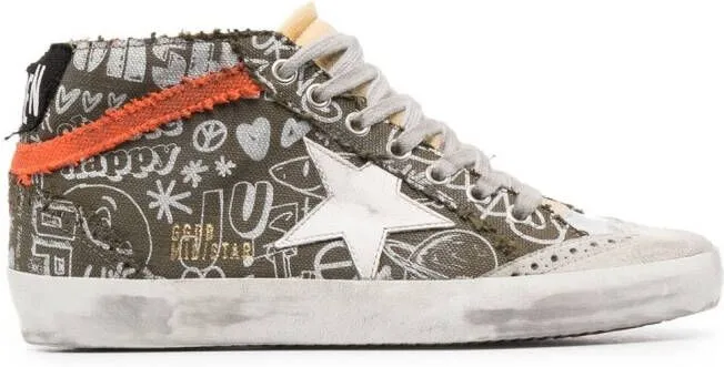 Golden Goose Mid Star lettering print high-top sneakers Green