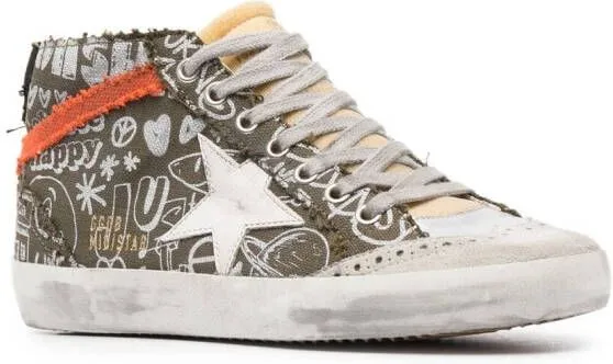 Golden Goose Mid Star lettering print high-top sneakers Green