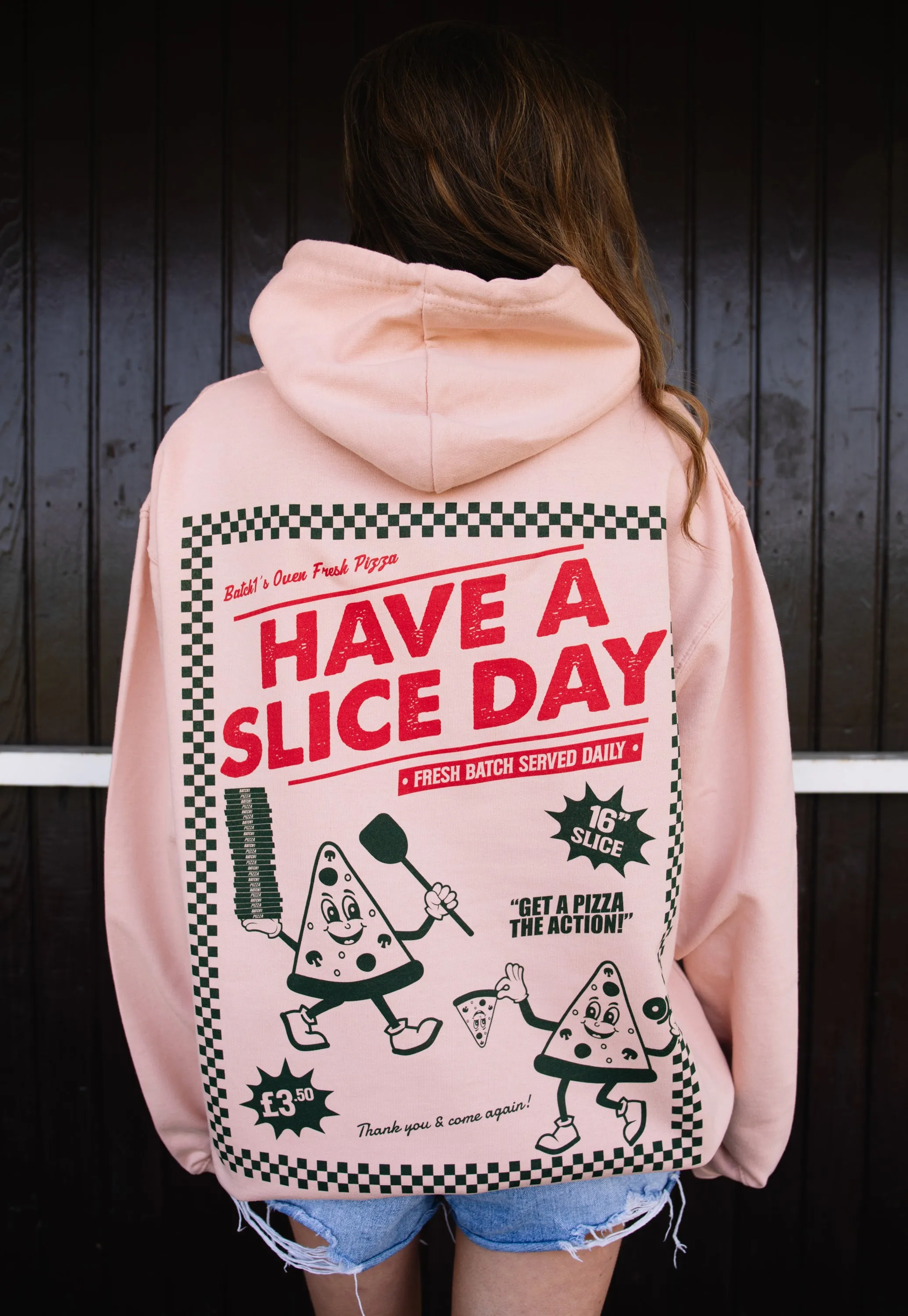 Have A Slice Day Back Print Pizza Hoodie In Peach