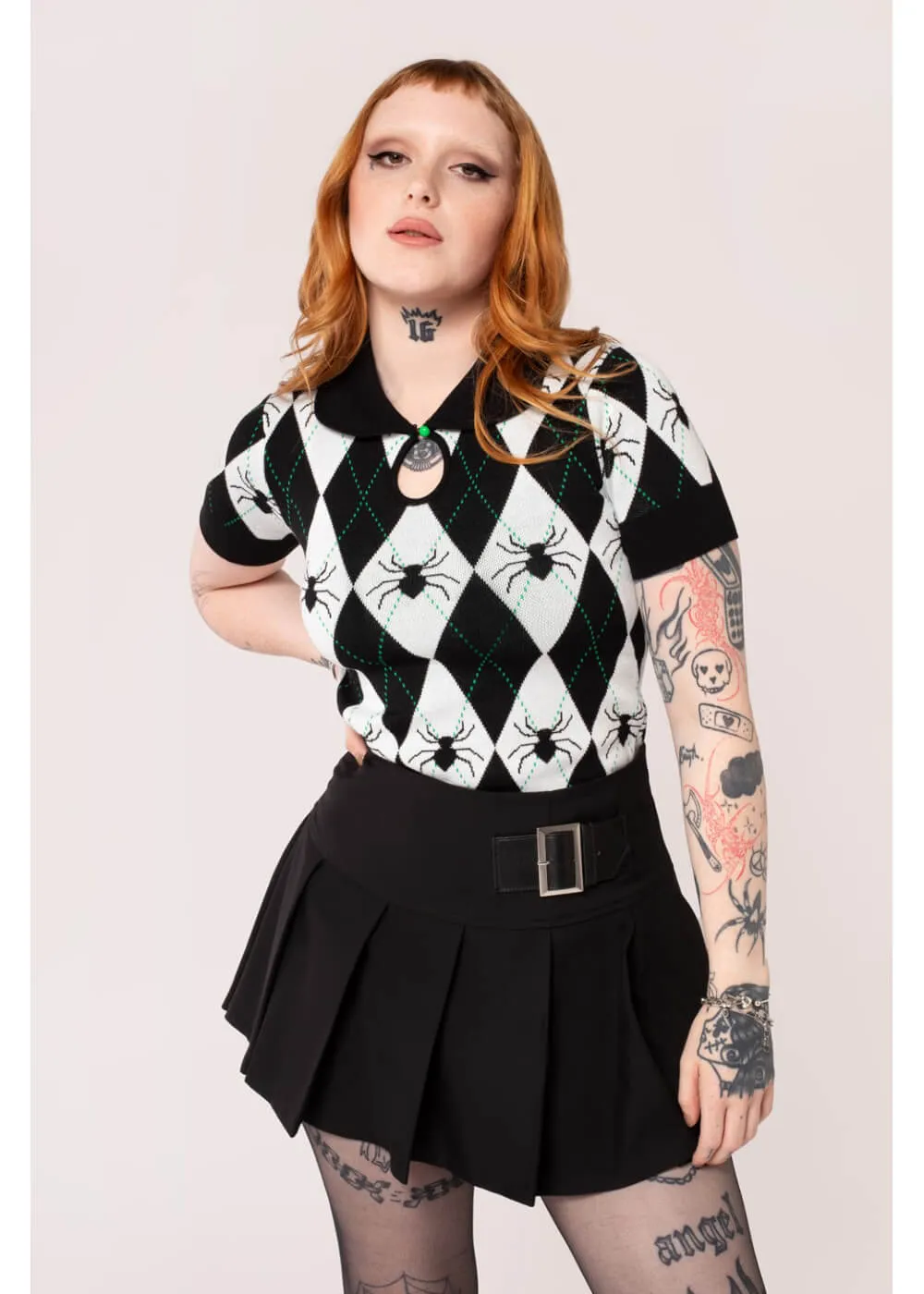 Hell Bunny Natasha Spider Top Pullover Black White