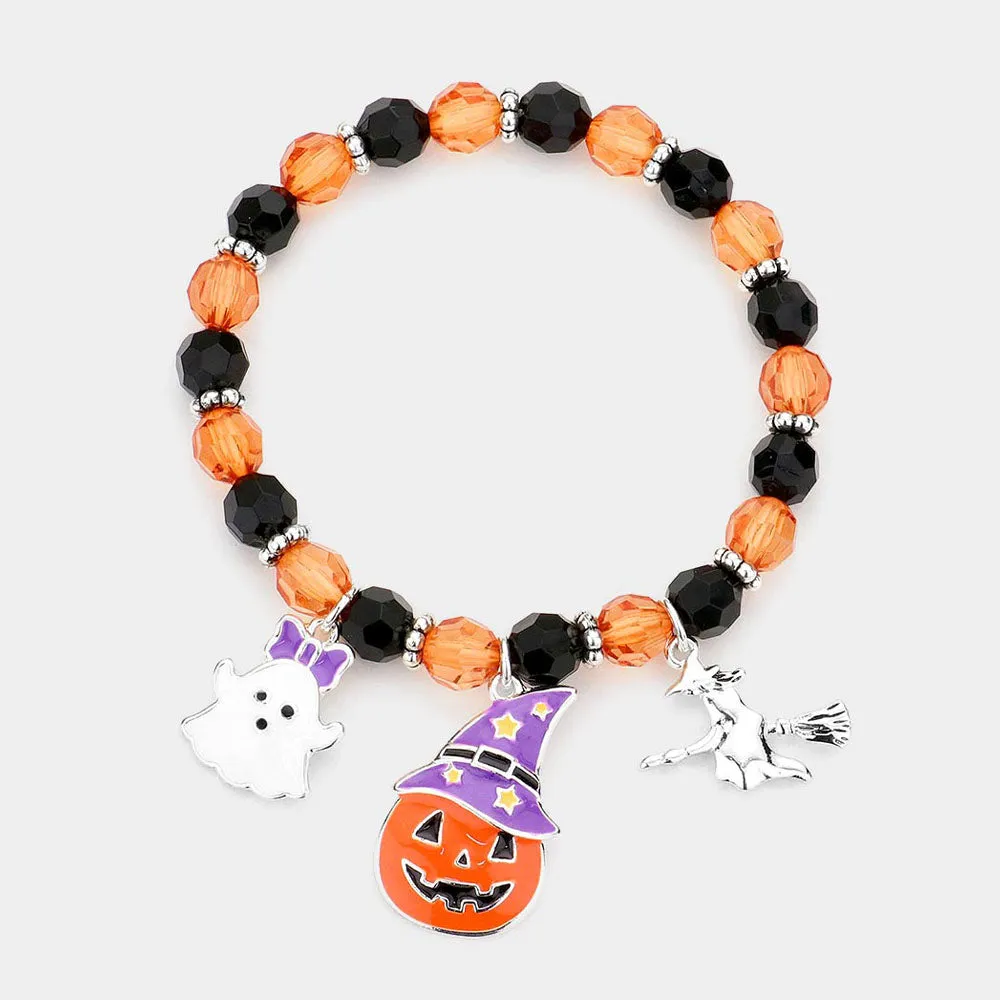 iLLASPARKZ Halloween Ghost Pumpkin Wizard Witch Enamel Charm Stretch Bracelet