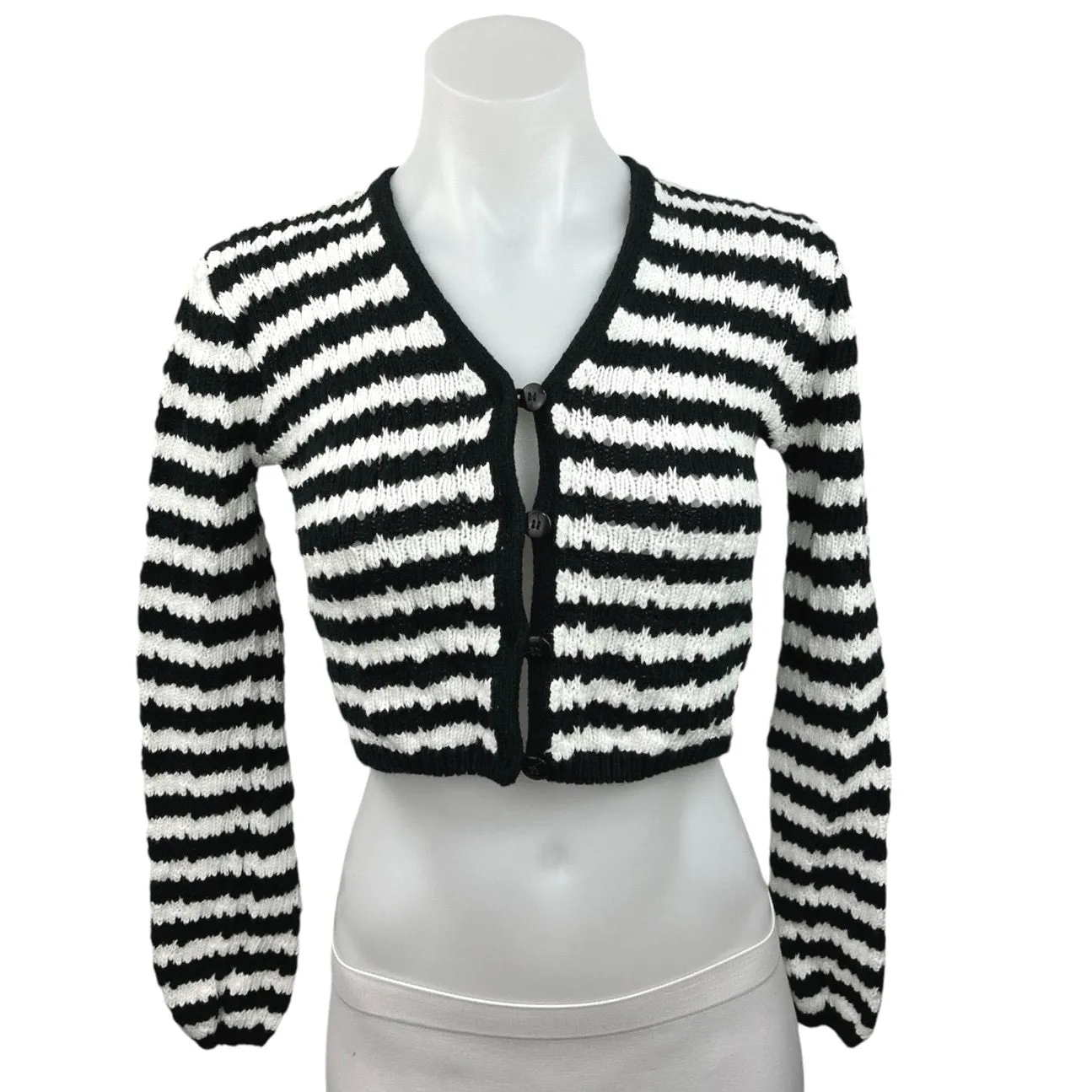 Industry Black White 100% Cotton Striped Button Down Cropped Cardigan Sweater XS