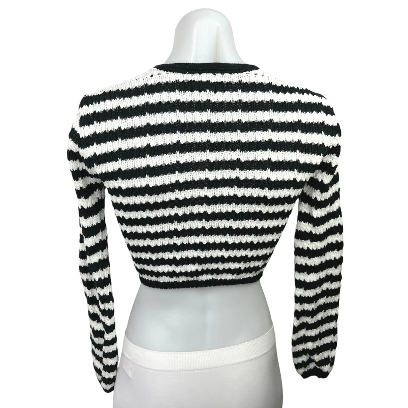 Industry Black White 100% Cotton Striped Button Down Cropped Cardigan Sweater XS