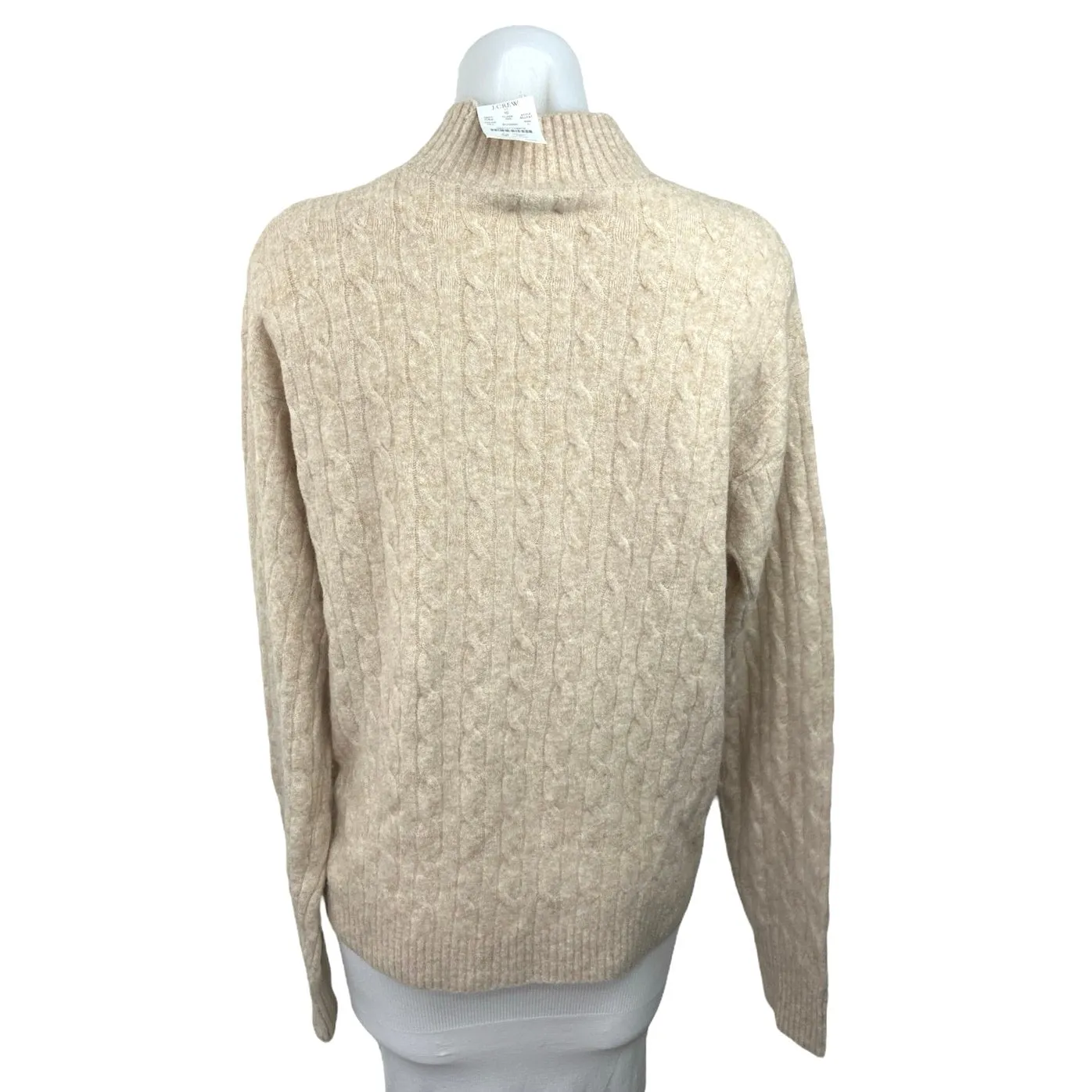 J.Crew NWT Tan Extra Soft Wool Blend Cable Knit Mock Neck Pullover Sweater Sz L