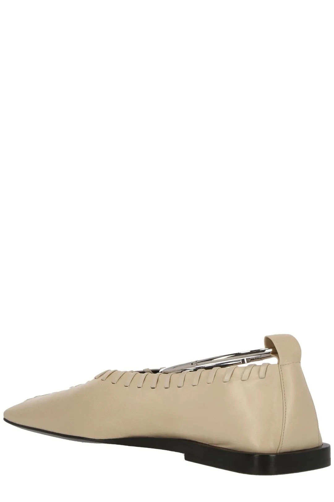 Jil Sander Whipstitch-Detailed Square Toe Flat Shoes