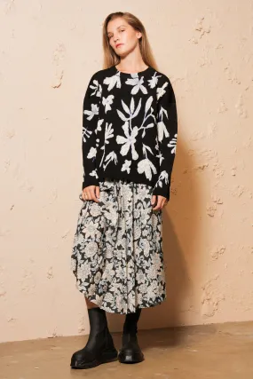 Kambo Black Flower Jacquard Knit Sweater