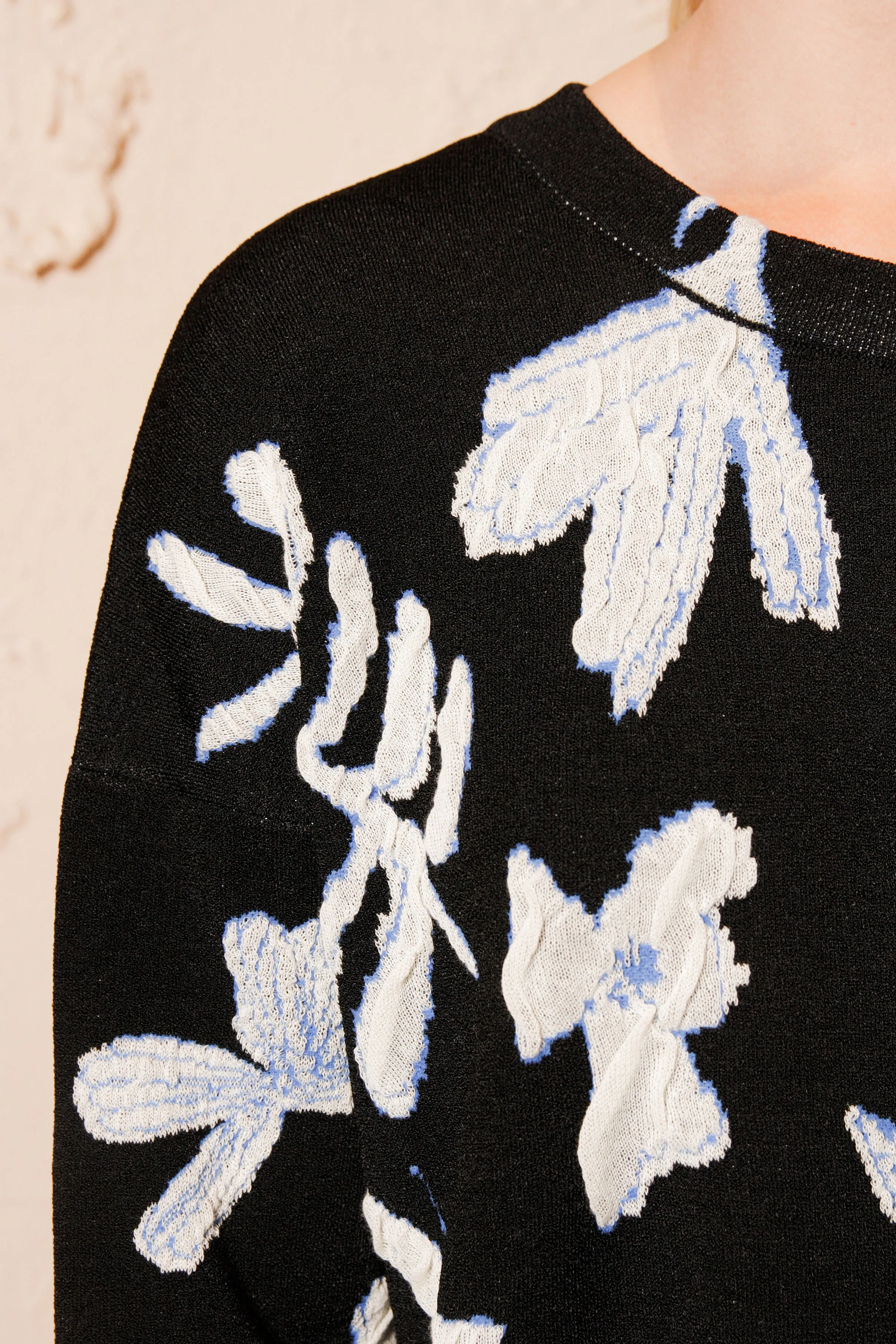 Kambo Black Flower Jacquard Knit Sweater