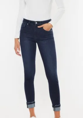 Kan Can Super Dark High Rise Cuffed Skinny Jeans