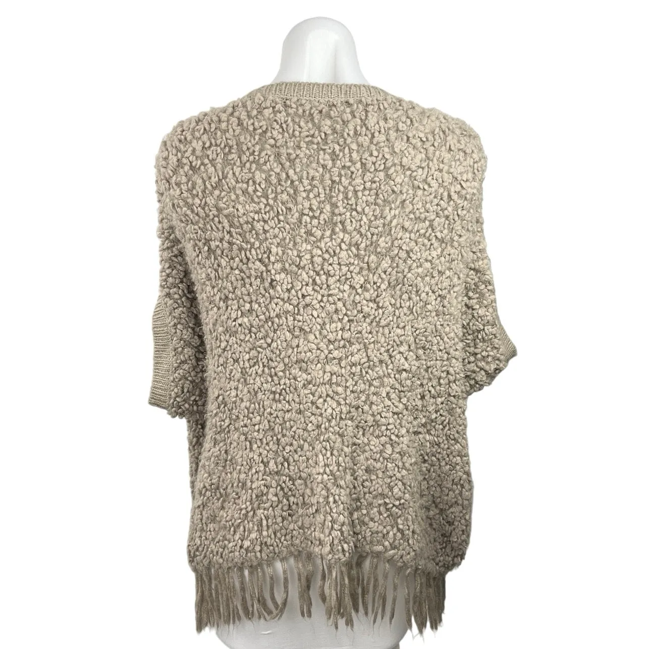 Kensie Women's Beige Short Sleeve Open Cardigan Fringe Hem Fur Sweater Top XS/S