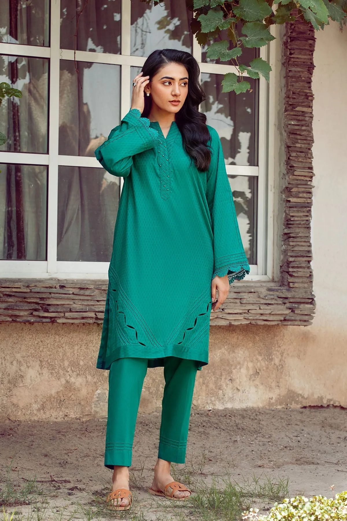 La Rosaa Basics Embroidered Self Cotton Lawn Stitched 2Pc Suit LRB24-02 Jade