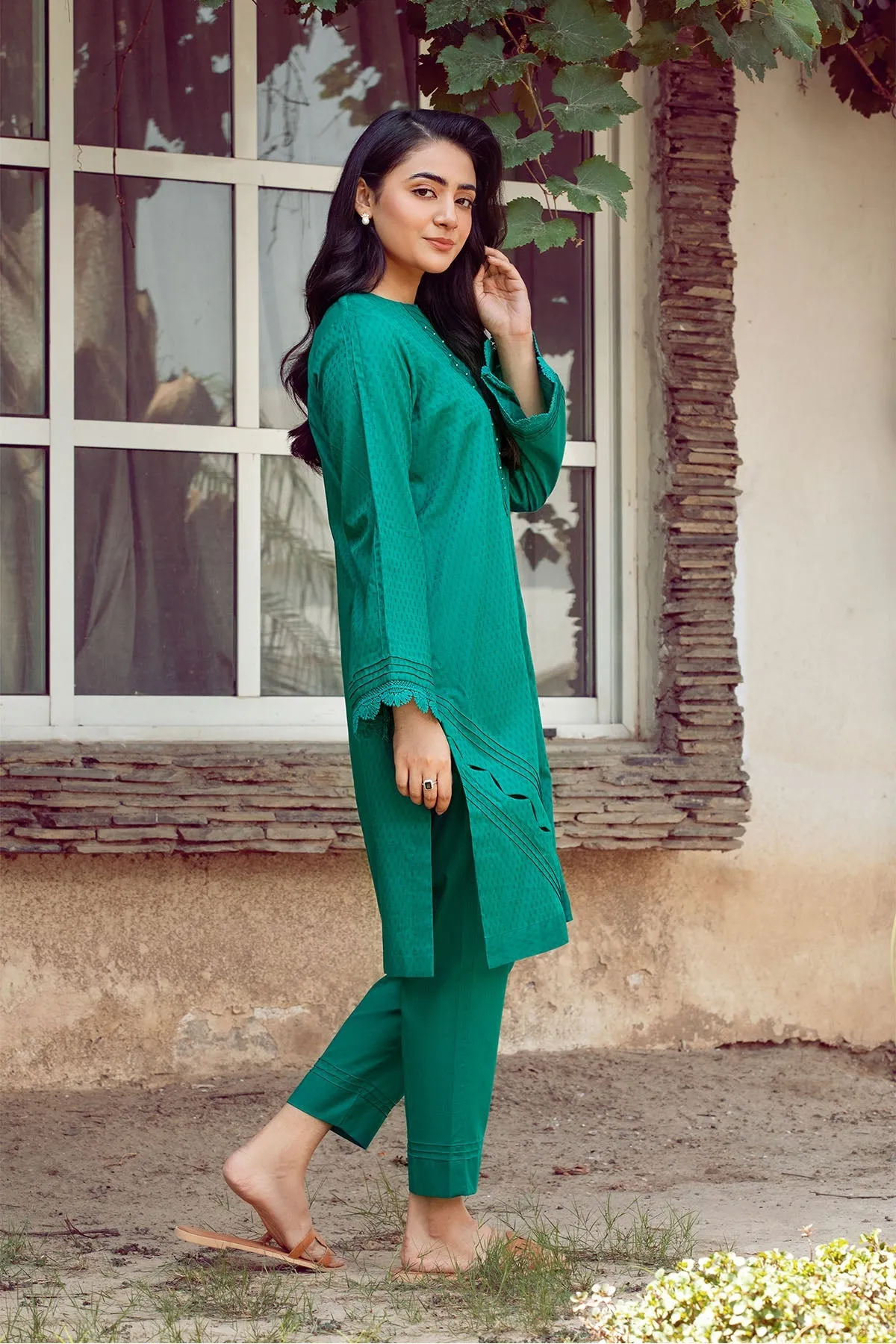 La Rosaa Basics Embroidered Self Cotton Lawn Stitched 2Pc Suit LRB24-02 Jade